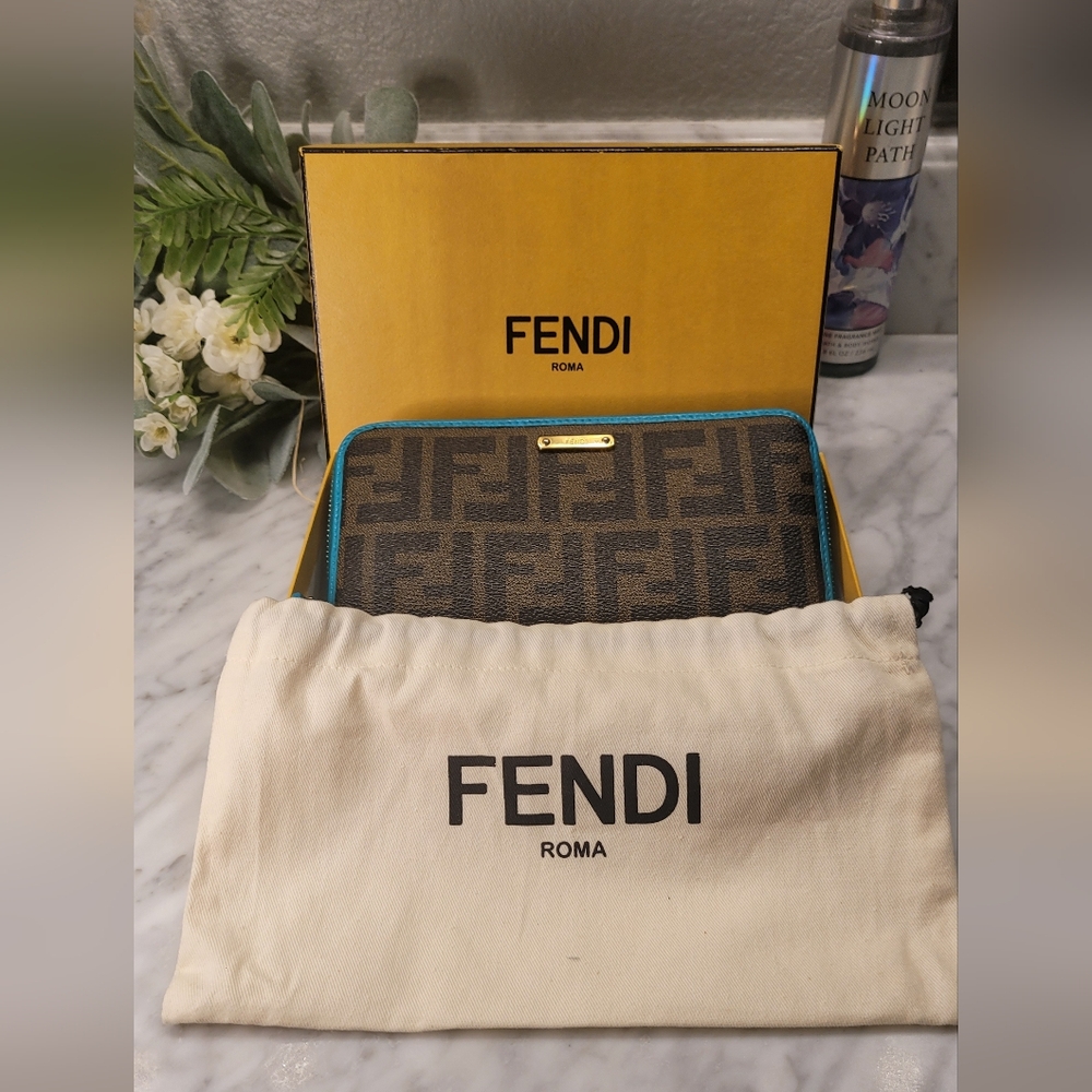 Fendi Zucca Zip Around Wallet EUC